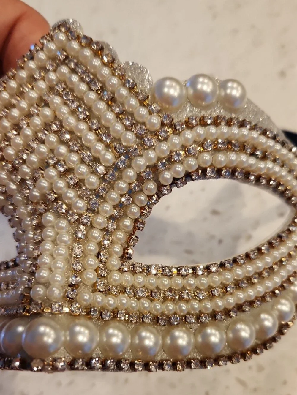 Pearl & Rhinestone Ivory Masquerade Mask